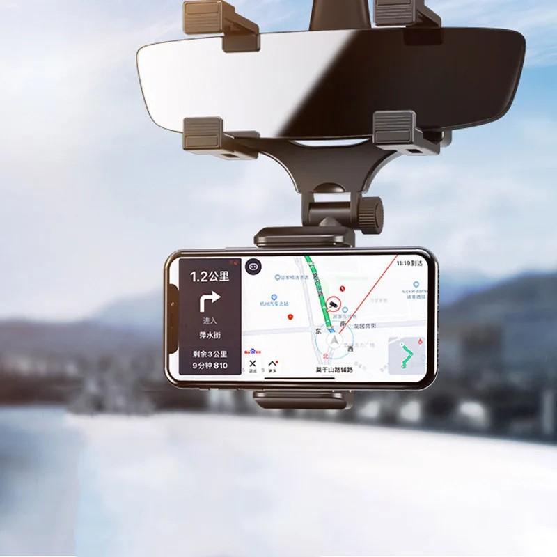 Car Rear View Mirror Phone Holder For Cell Phone Support 360 Rotatable Mobile Phone Bracket GPS Mount Rack Stand