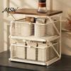 Home Coffee Bar Decor Station Organizer with Drawer, Tiered Organizer, Wooden Top Shelf, Tea Bag Holder Wire Mesh Drawers for Bags, Capsules,