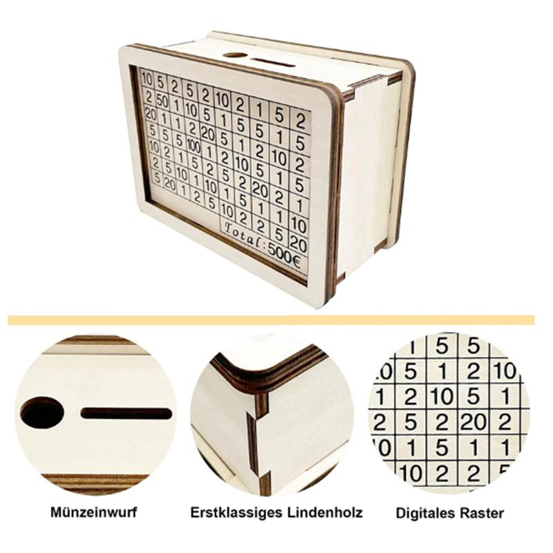 Копилка для денег 500/1000/2000/3000/5000/10000 евро, деревянная копилка для денег, многоразовая копилка с копилками для целей и чисел