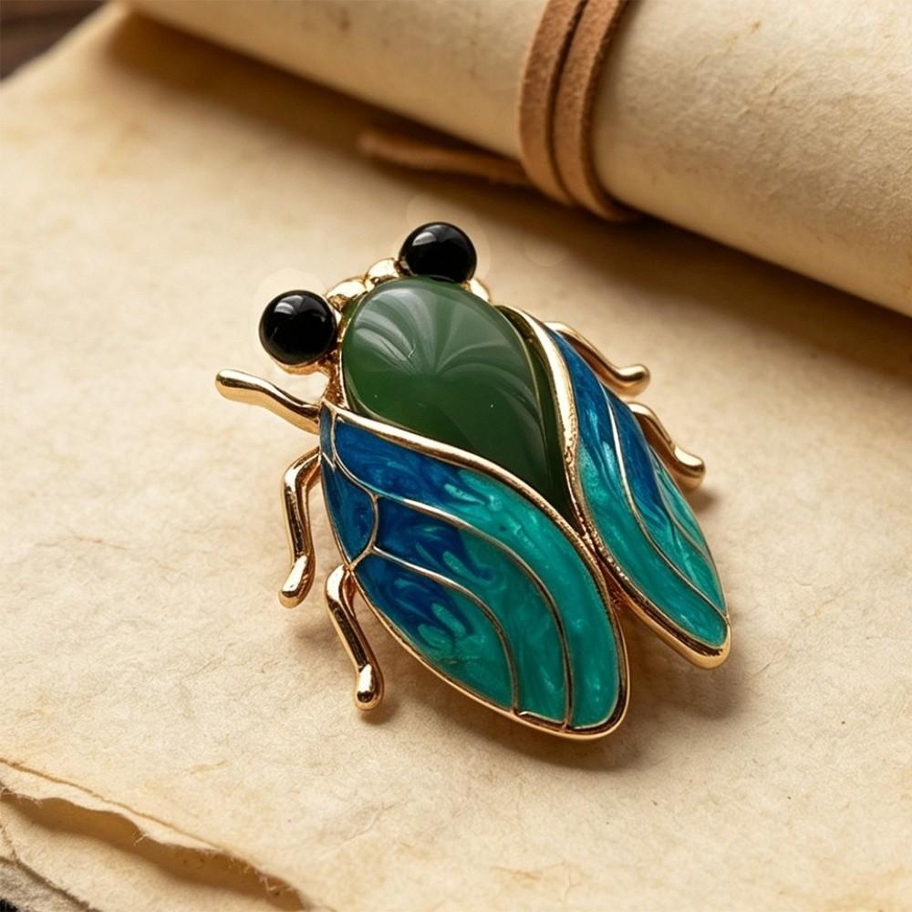 Chinese Style Cicada Brooch Real-like Enamel Brooch Vintage Insect Lapel Pin Gifts