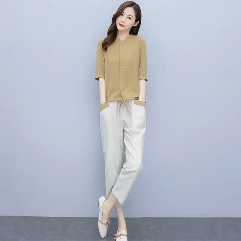 2025 Stylish Cotton-Linen Two-Piece Suit for Women: Age-Defying and Slimming