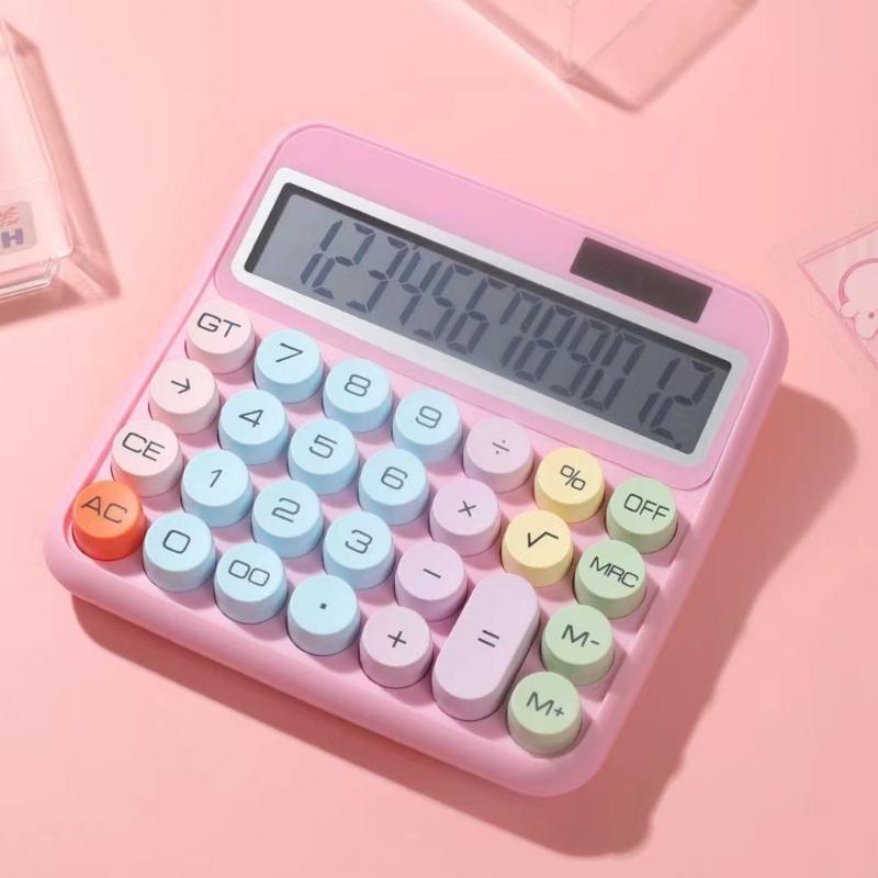 Cute 12 Digit Large LCD Display Calculator Mechanical Switches Calculator with Large LCD Display for Office Work Student