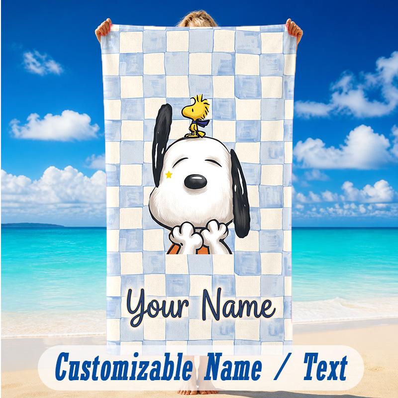 Beach Towel Custom Name Text, Quick Dry Large Towel For Beach HomeSnoopy Peanuts