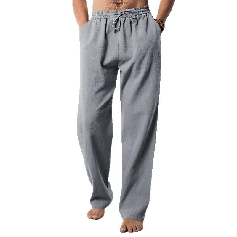 Мужские брюки из хлопка и льна, мужские летние новые однотонные мужские брюки, свободные повседневные повседневные брюки для фитнеса, большие размеры