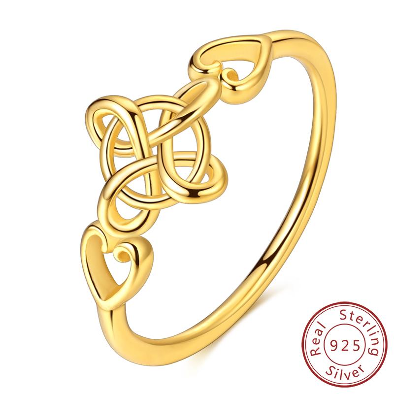 Authentic Genuine Copper Rings For Women Gold Celtic Knot Heart Shining Band Ring For Women Engagement Wedding Jewelry Creation