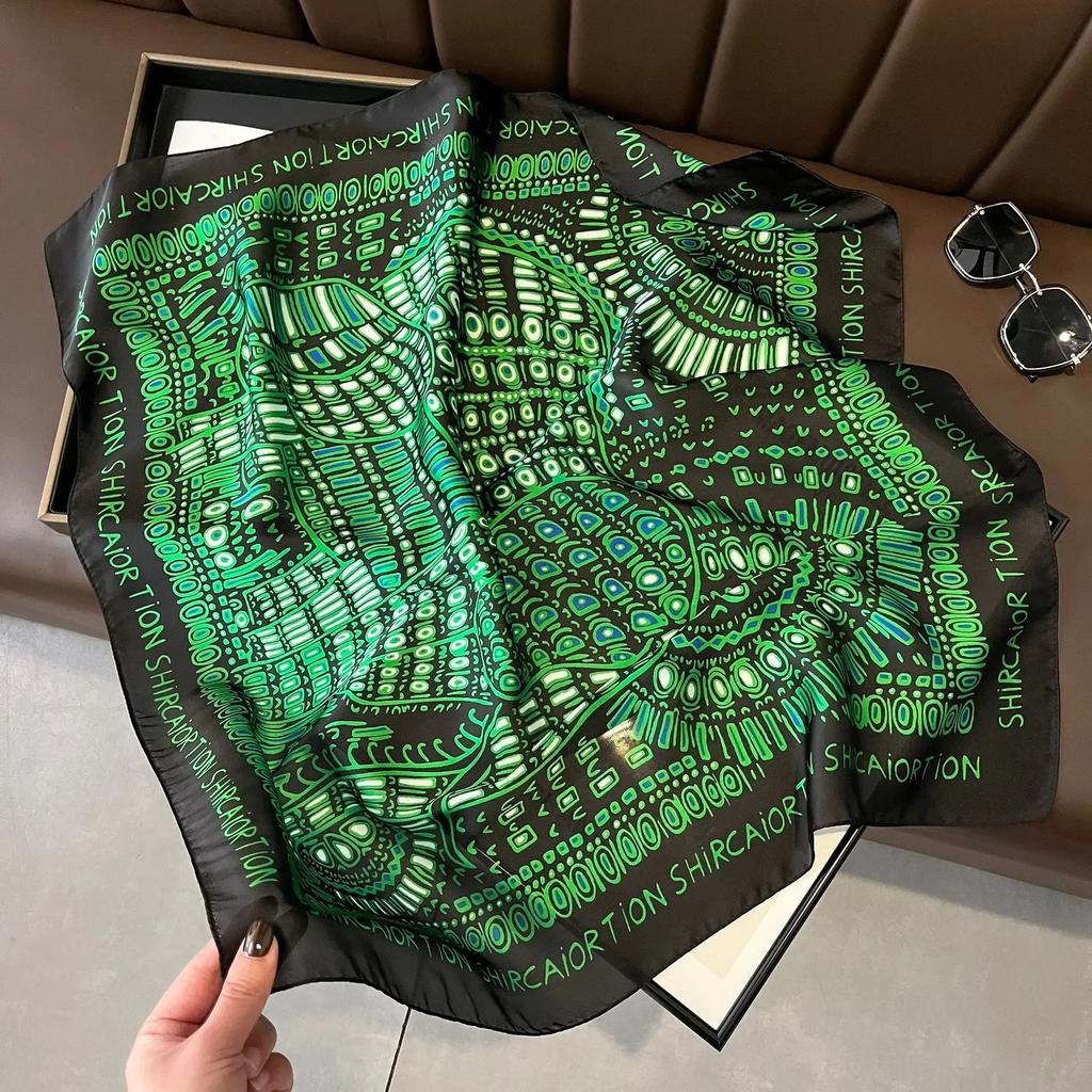 Plaid Silk Square Scarf Women Satin Shawl Wrap Hijab Female Hair Band Wrist Luxury Headkerchief 70*70cm Echarpe Bandana