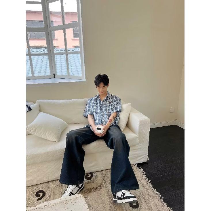 Мужская клетчатая рубашка с квадратным вырезом, молодежная мода, японский стиль, художественная мужская свободная рубашка, новая мода с длинными рукавами, осенний тренд, Харадзюку