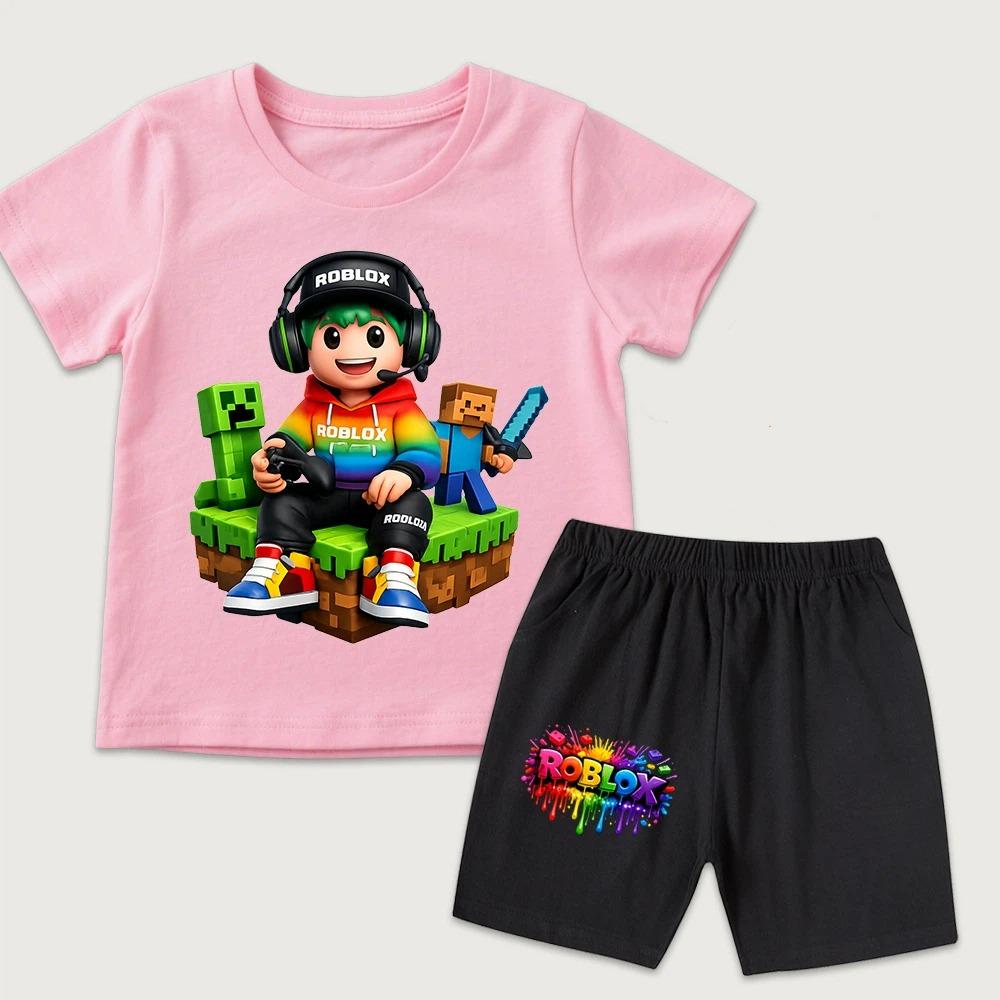 Fashion Funny Cartoon Boys Girls Cute Printed Kids T-shirt and Shorts 2 Piece Set Summer Casual Outfit for Boys and Girls Childrens Clothing