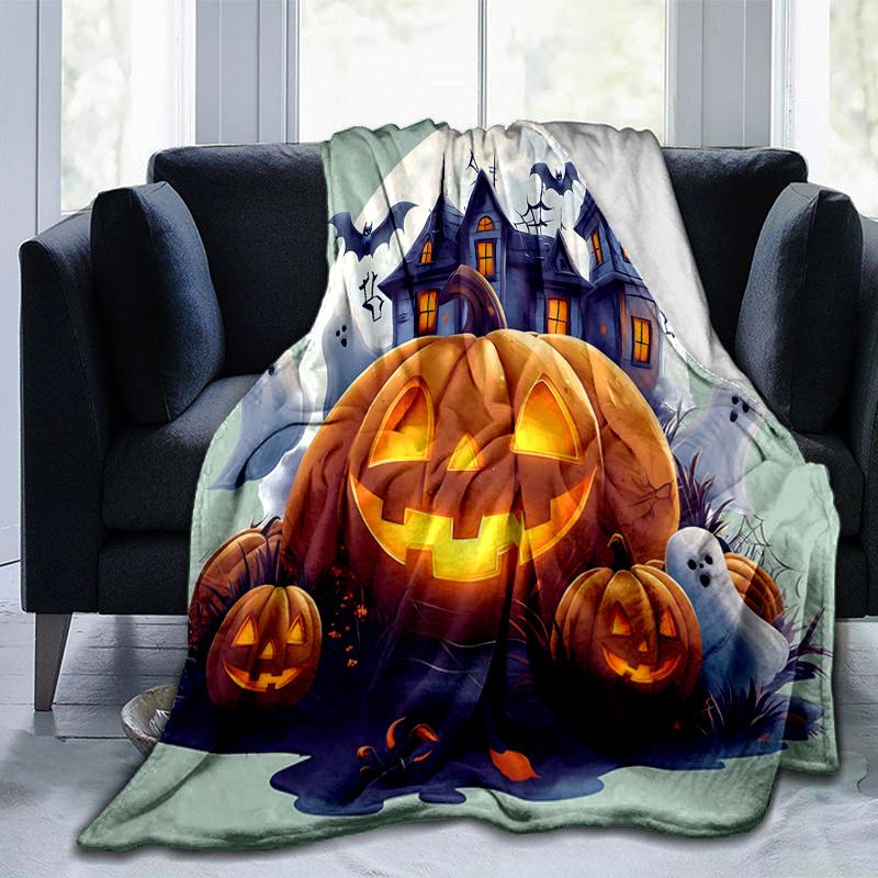 1pc Pumpkin Halloween Blanket Seasonal Home Decorative Throw for All Seasons, Living Room, Travel, Camping, Car Blankets