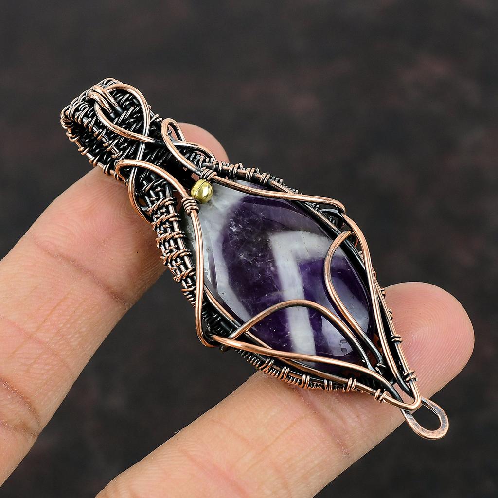 Подвеска Chevron Amethyst, подвеска из медной проволоки, подвеска с драгоценным камнем, уникальное медное украшение, подвеска ручной работы, подвеска из проволоки, подарок для жены