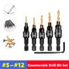 5/6pcs Countersink Drill Woodworking Drill Bit Set Drilling Pilot Holes For Screw Sizes #5 #6 #8 #10 #12 With a Wrench Tools