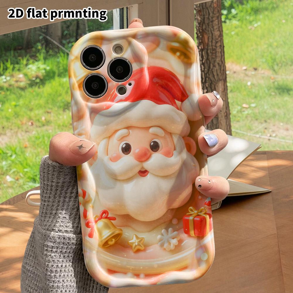 Phone Case: 2D flat design suitable for iPhone 18 17 16 15 14 13 Pro protective case, Santa Claus head, perfect Christmas and Halloween holiday gift