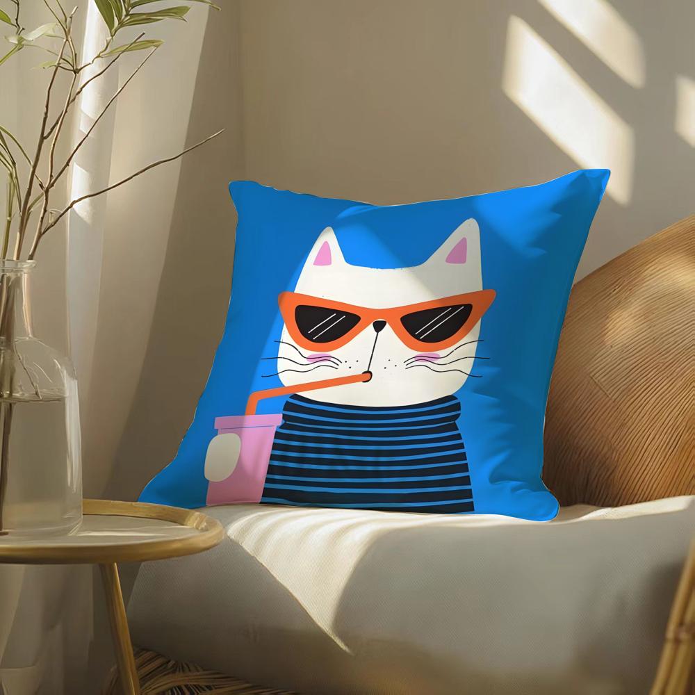 Funny and silly cat pattern Cushion Cover Silky elegant Comfort Sofa Bed Invisible zipper Beach pillowcase