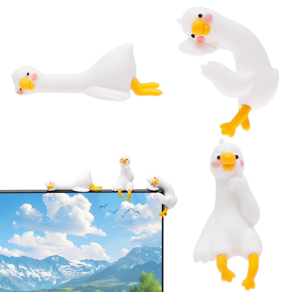 3PCS Resin Goose Figurine Computer Monitor Decor Cute Mini Goose Statue for Car Dashboard Funny Desk TV Photo Frame Decoration
