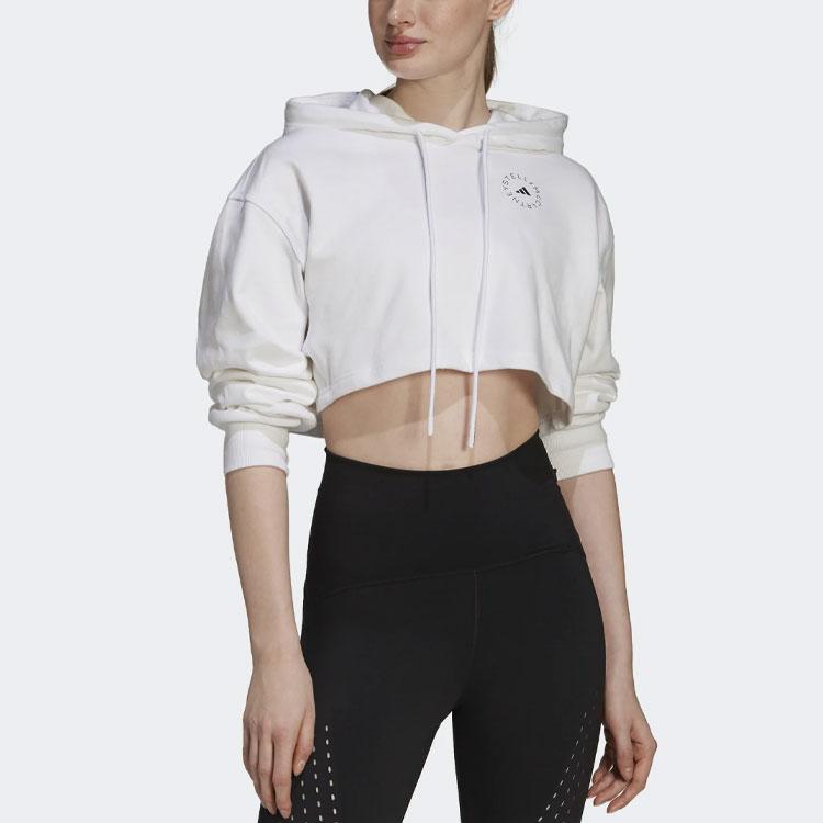 Adidas X Stella McCartney Logo укороченная свободная толстовка с капюшоном для женщин, белые GL7336