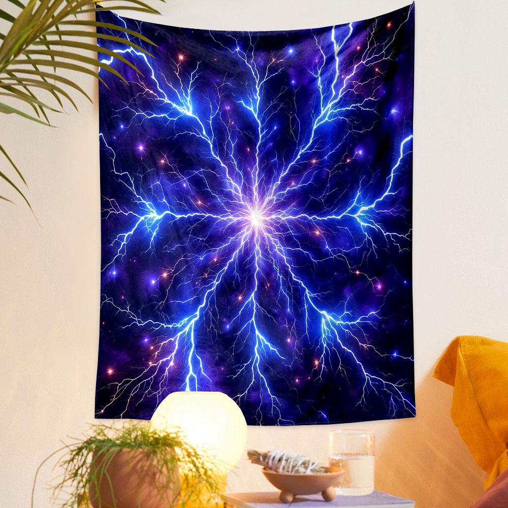 "Vivid Electric Cosmic Energy Burst" Patterned Tapestry Decorative Wall Hanging, Home Bedroom Living Room Decor