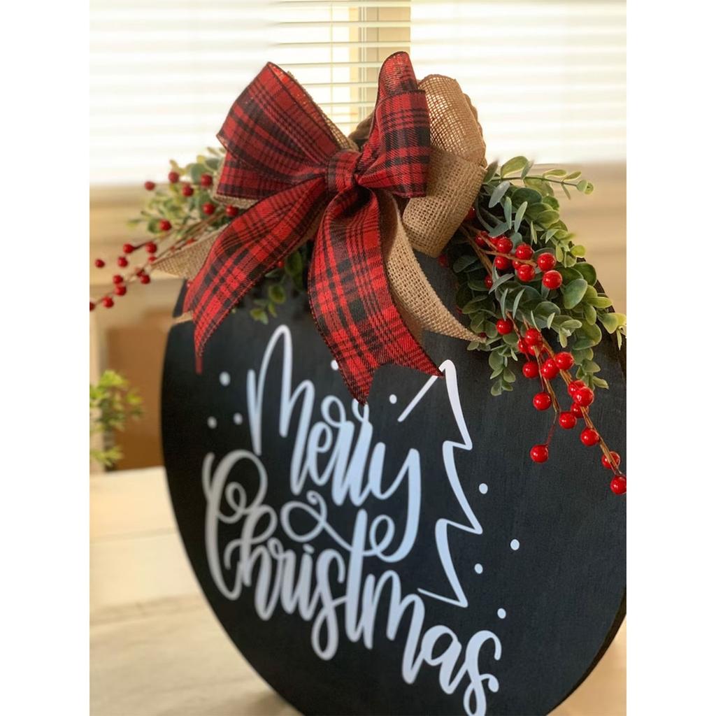 Трансграничный рождественский приветственный дверной знак, подвесное украшение с праздничной лентой и декором в виде венка