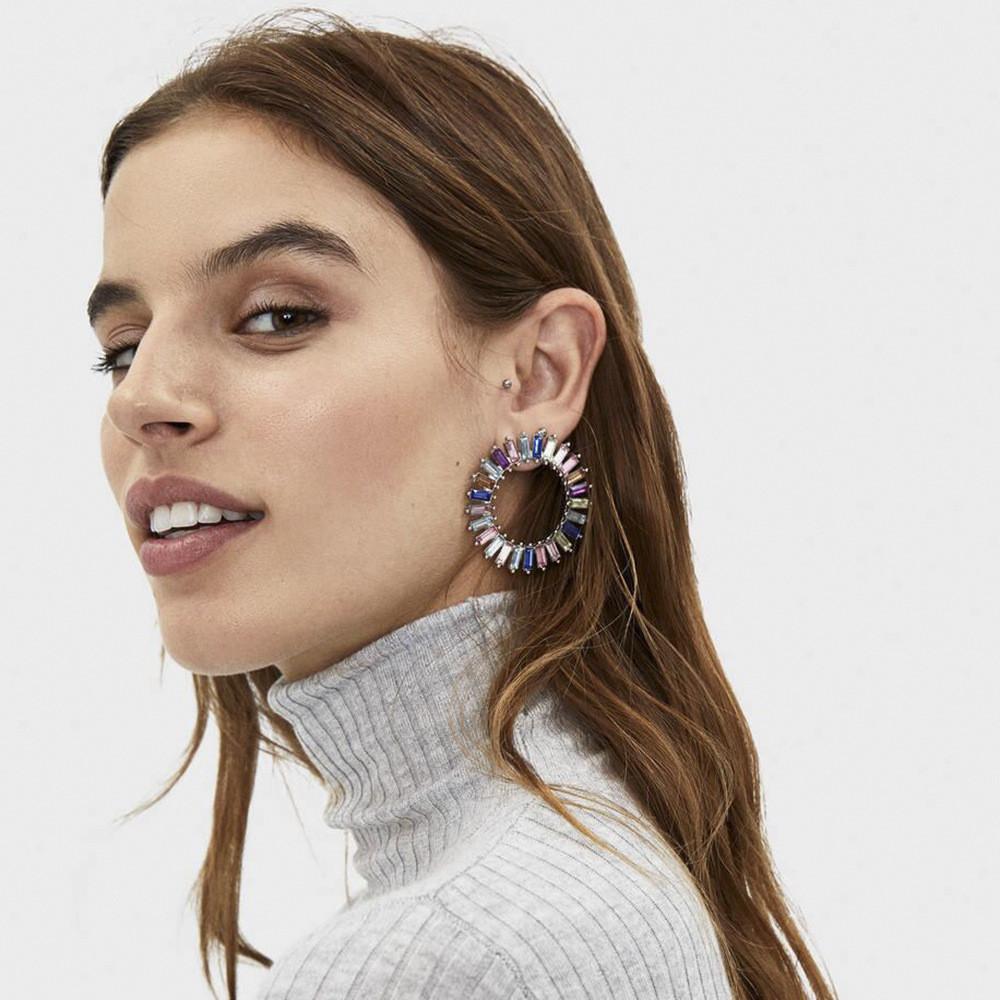 Высококачественные серьги-пусеты из сплава с гальваническим покрытием, геометрические, с кристаллами, круглые, для женщин