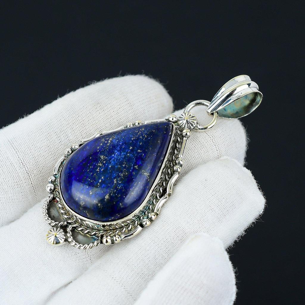 Lapis Lazuli Pendant, Natural Lapis Lazuli Jewelry, 925 Sterling Silver Jewelry, Handmade Jewelry Pendant, Blue Unisex Pendant For Gifts