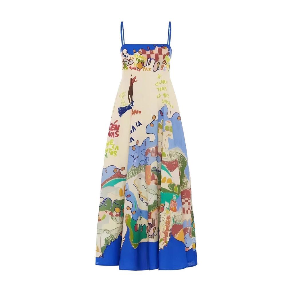 2026 new European and American cross-border  independent station sexy suspender printing graffiti cotton and linen printing pendulum 