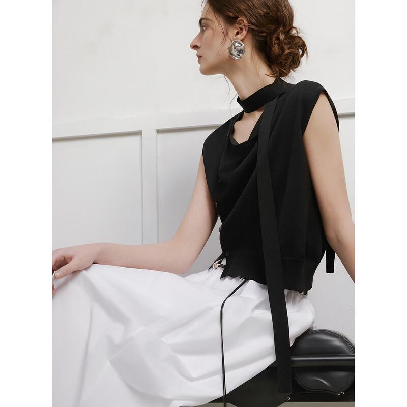 ELLE Черный вязаный топ без рукавов с воланами на воротнике