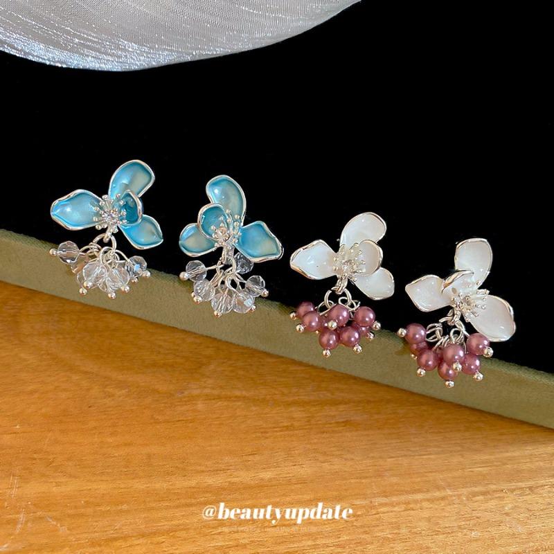 Серебряная игла корейские свежие капающее масло цветок бахрома жемчуг пусеты серьги нишевые высококачественные серьги модные сладкие серьги женские