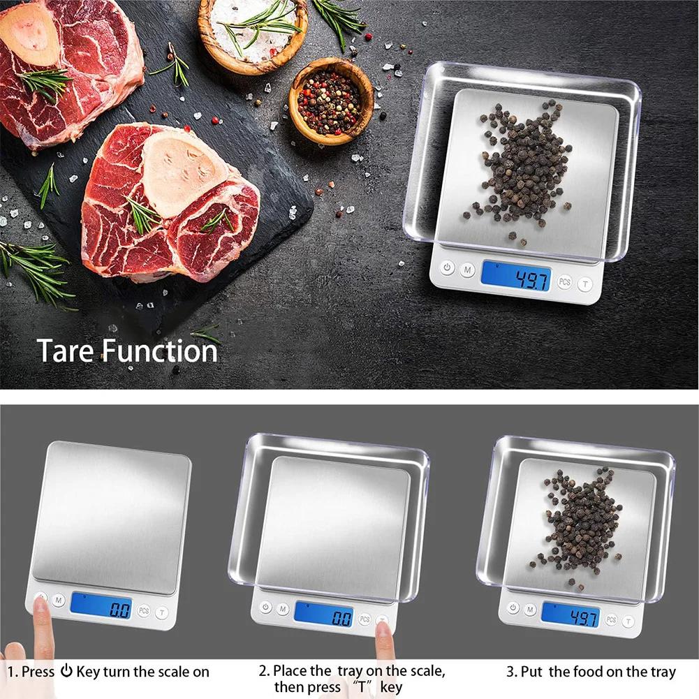 2kg/3kg/500g Gram Scale 0.1/0.01g Precision Food Meat Scale Accurate Weighting High Accuracy Gram Scale LCD Display for Home Use