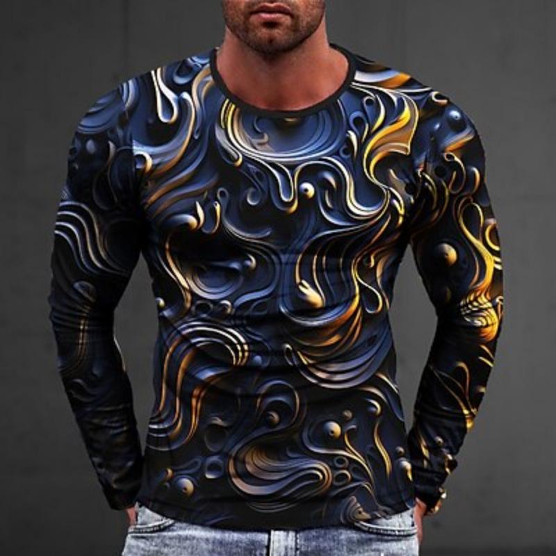 Grafik Abstrak Moda Dizayneri Kundalik Erkaklar 3D Print Futbolka Tee Sport Ochiq Havoda Dam Olishga Chiqish Futbolka Kumush Qora Oq Uzun Qisma