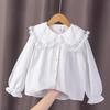 2024 Spring/Autumn Girls' White Cotton Shirt, Turn-Down Collar, Fashionable Student Top
