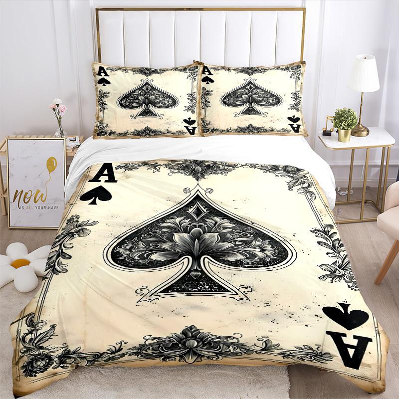 3pcs Ace of Spades Playing Card Duvet Cover Set, 1 Duvet Cover + 2 Pillowcases (No Insert), High-Definition Print, Home & Dorm yy251123029