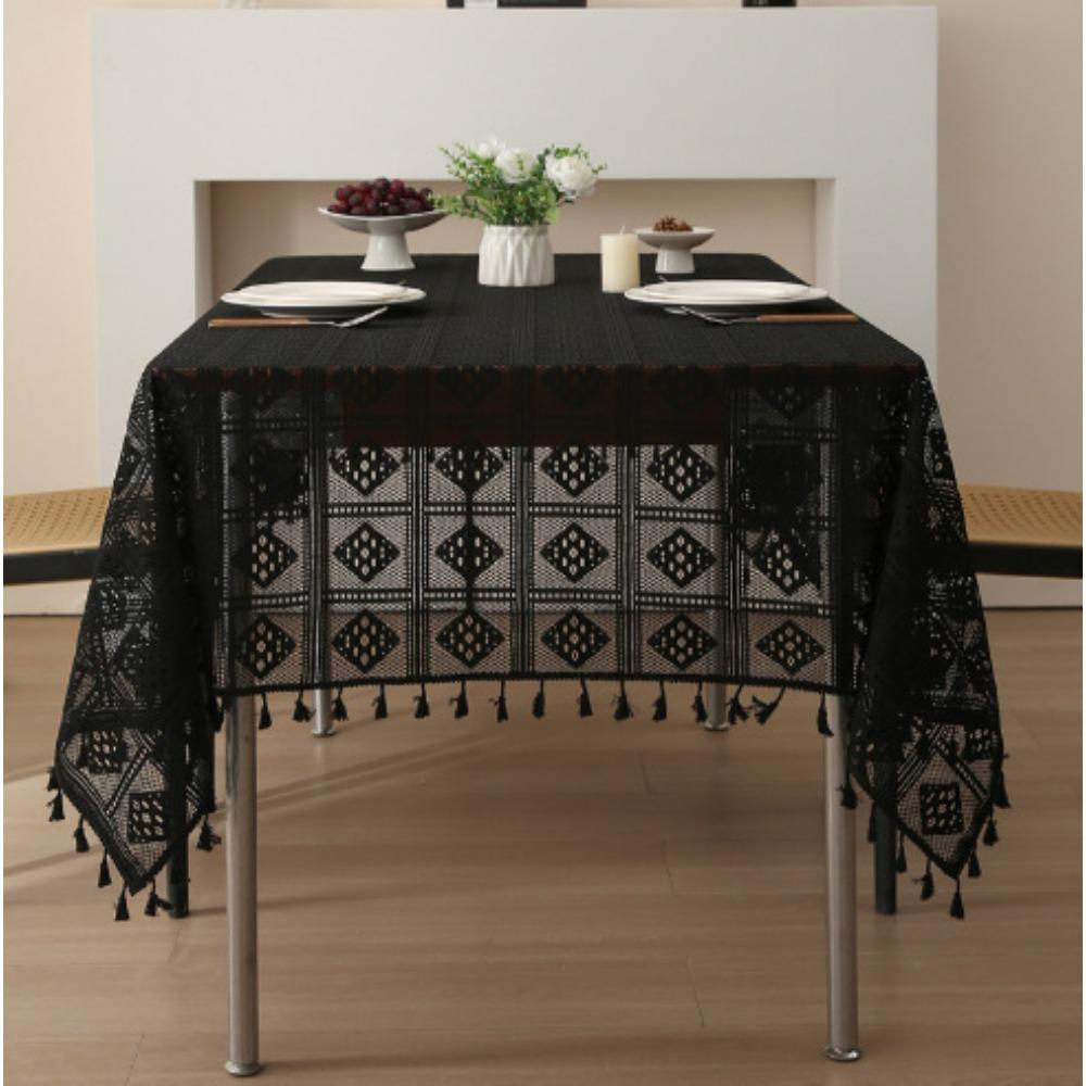 Винтажная вязаная крючком полиэстеровая скатерть, пасторальный стиль, ажурный узор из кисточек, четыре листа, прямоугольная машинная тканая скатерть