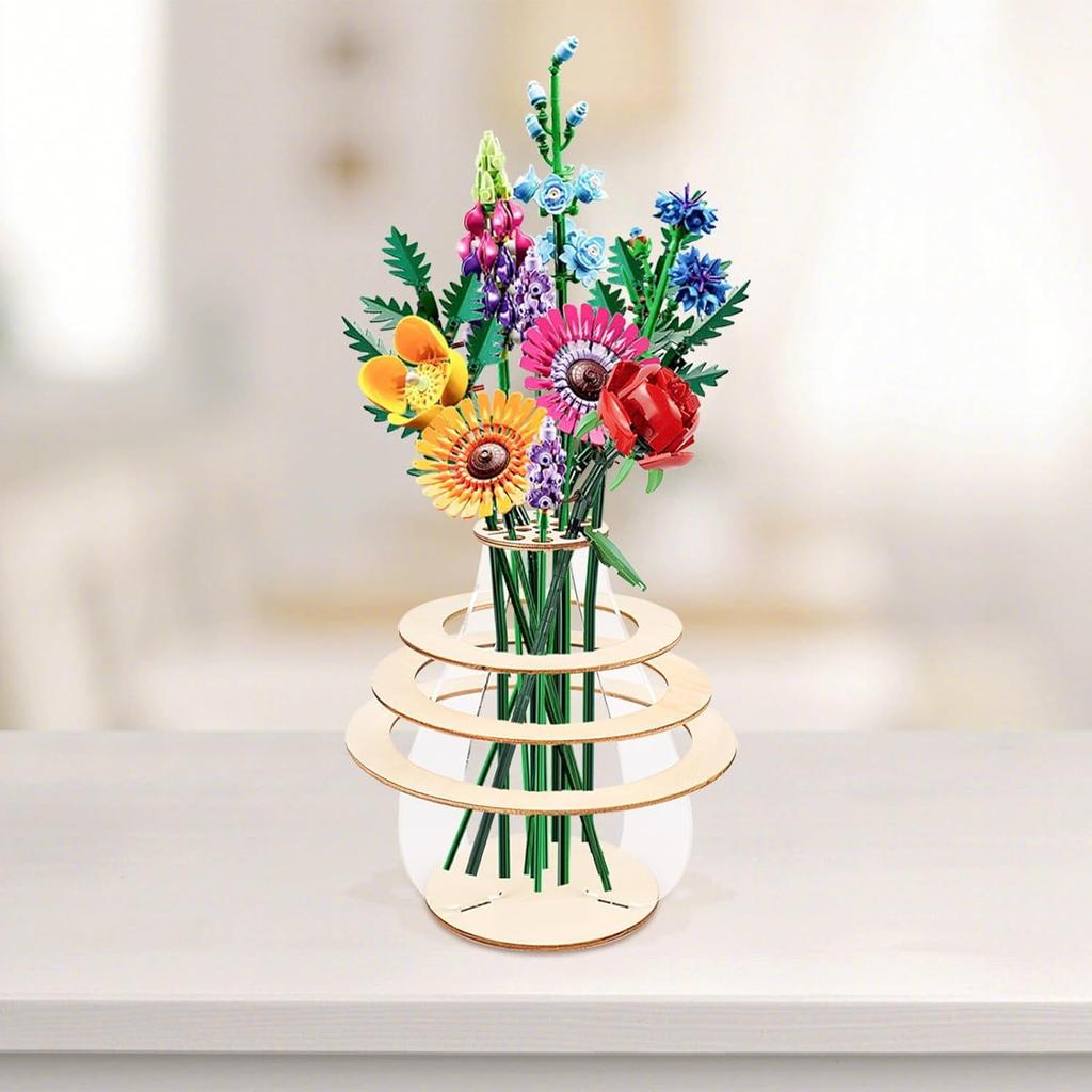 1pcs Wooden Puzzle Flower Vase Handmade Home Decor for Living Room Kitchen Bedroom Natural Wood Craft Decorative Gift