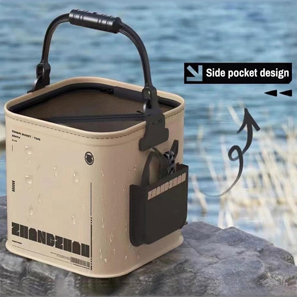 with Mesh Lid Fishing Bucket EVA Fish Containers Portable Fish Bucket  Fishing