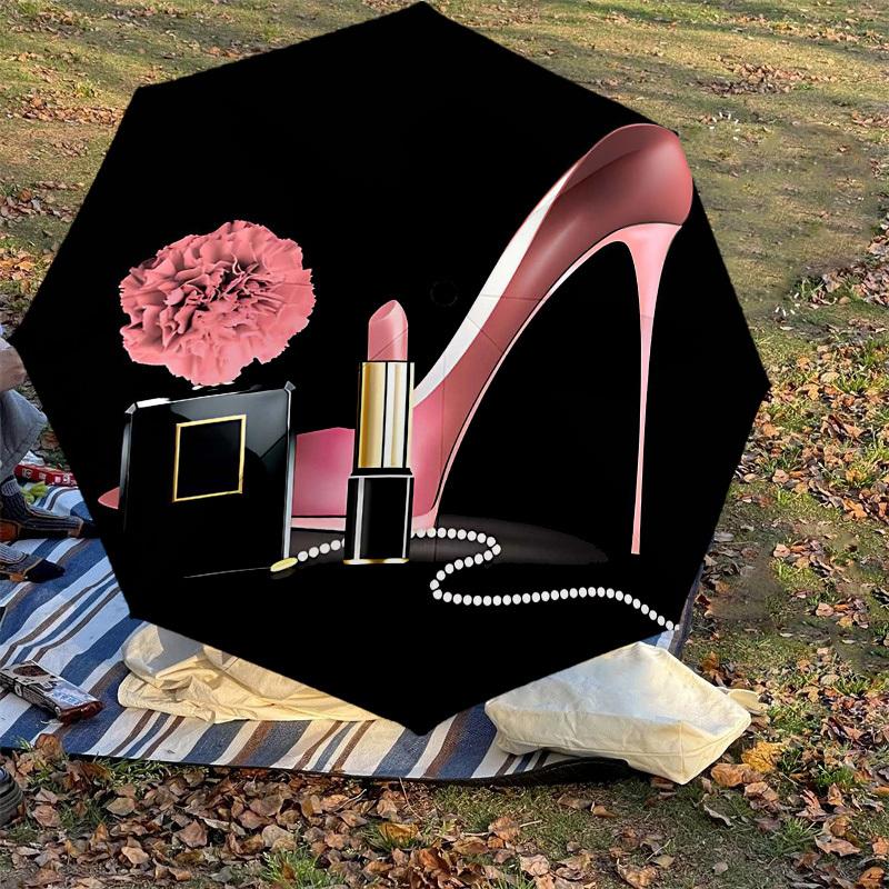 1PC high heel lipstick Umbrella-8-Rib Reinforced Portable Folding Travel Suitable for All Seasons Outdoor Daily Use-J324