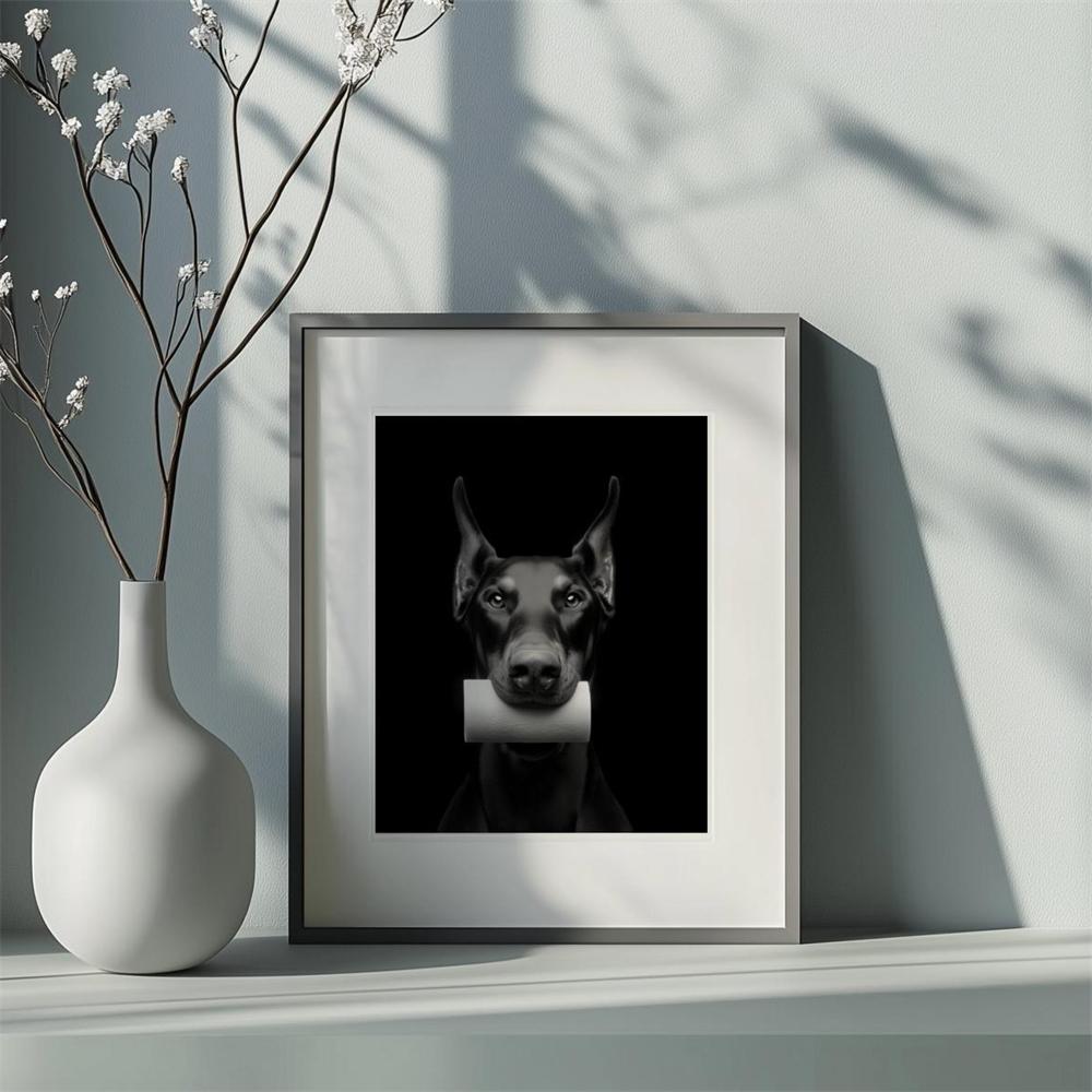 Funny Bathroom Doberman Dog Prints Quirky Dopamine Decoration Wall Art Print Poster Home Toilet Canvas Painting Home Decor
