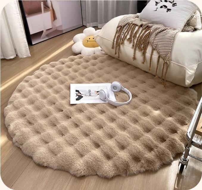 Round Bubble Fleece Fabric Simple Solid Color Fluffy Soft Comfortable Easy To Clean Furry Warm Cute Indoor Decorative Carpet
