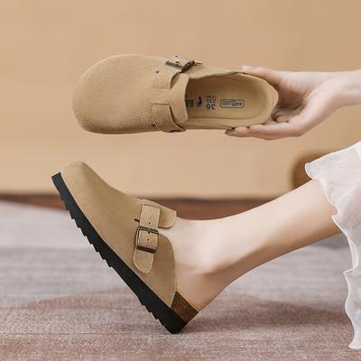 Слипоны большого размера Sanxi в том же стиле, полностью кожаные тапочки, пробковая подошва, толстая подошва, внутренняя высота, сумка на носке, полутапочки, обувь Boken, женская