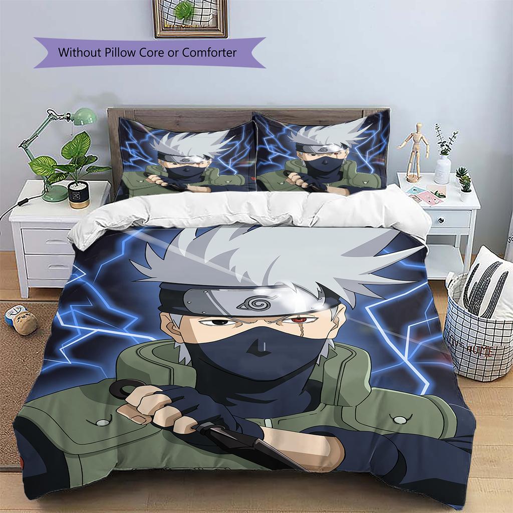 Хатаке Какаши Узор Наруто Постельное белье Домашний декор Подарок на день рождения (1 пододеяльник + 2 наволочки, без наполнителя)
