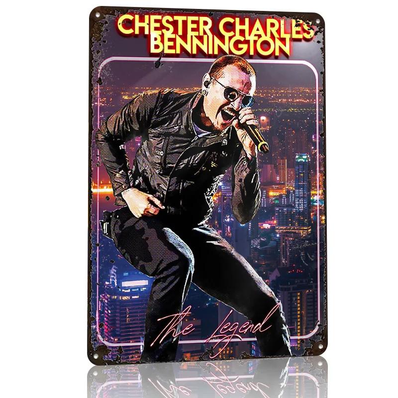 Chester Charles Bennington D Texture Printed Poster Custom Vintage Metal Tin Plate Sign for Wall Art Gaming Room Decoration