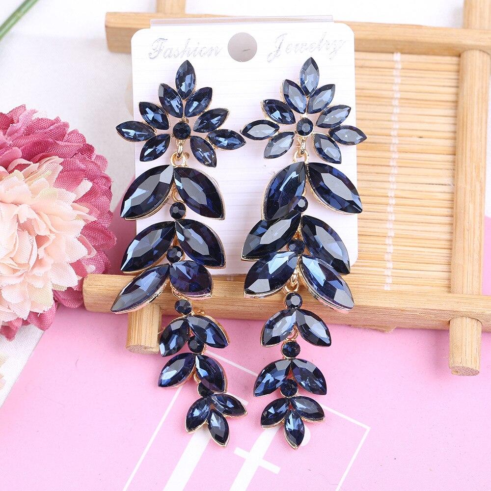 Pinkdudu Fashion Flash Rhinestone Long Leaf Drop Earrings Luxury Romantic 4 Color Tassel Earring for Women Jewelry PD1566
