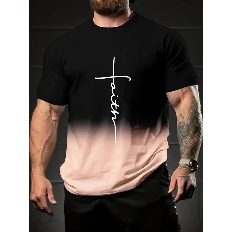 Летний топ с круглым вырезом и 3D-принтом градиентных букв, модная повседневная мужская футболка с коротким рукавом