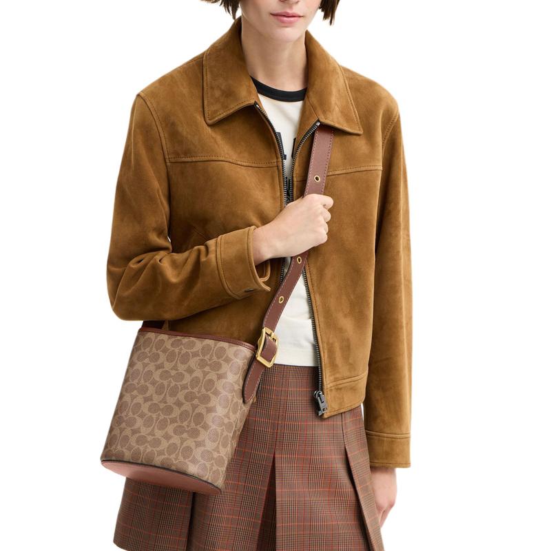 COACH Bleecker 21 Detachable Zipper Bag Artificial Leather Bucket Bag Shoulder Crossbody Bag Small Women's Brown