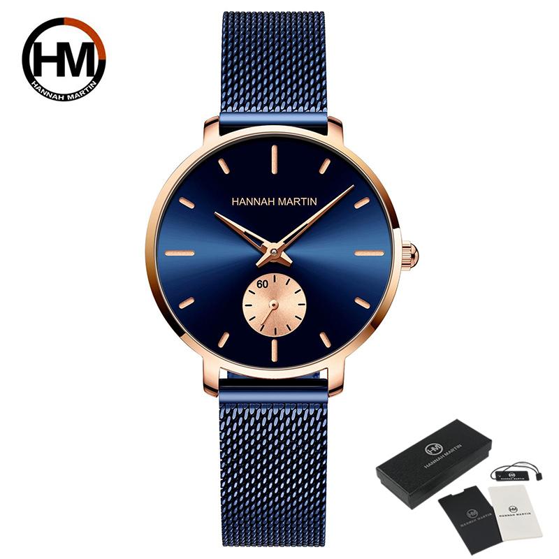 Hannah Martin Small Seconds Dial Quartz Movement Fashion Watch Waterproof Simple Women Gold Mesh Belt Top Brand Ladies Watches