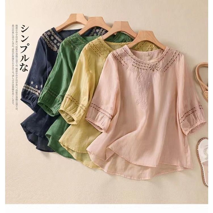 Bohemian Cotton Linen Embroidered Shirt Summer Loose Fit Casual Top
