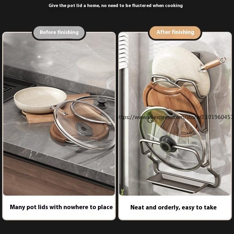 Подставка для крышек кастрюль без сверления, настенная кухонная полка, большая подставка для разделочных досок, бытовое хранение, многоярусная полка для разделочных досок