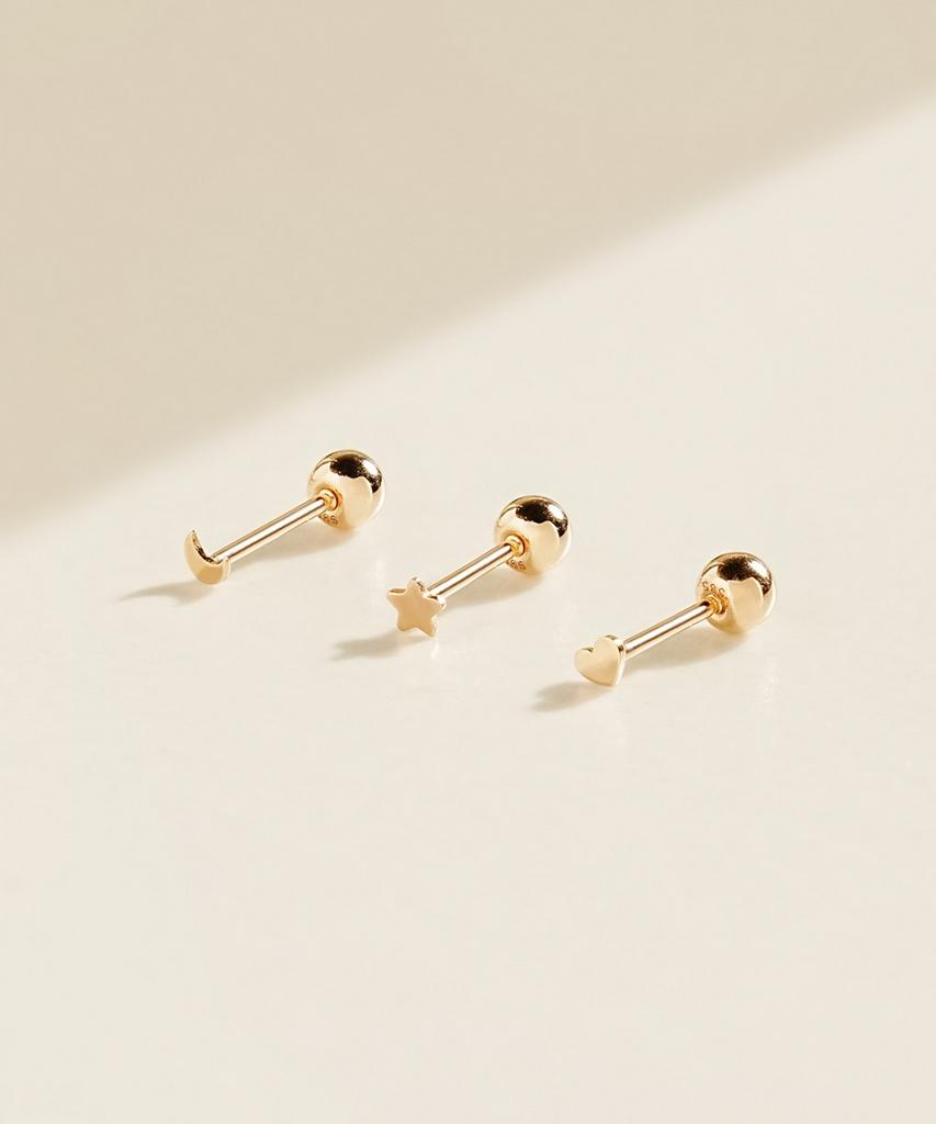 Минималпирсинг Сердце Звезда 14K Супер Мини Серьги-пирсинги
