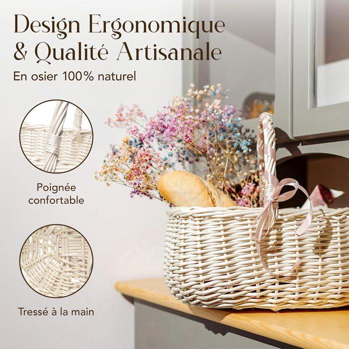 Panier de Pique-Nique - CREATIVE HOME - Osier Blanc - 36x27x32 cm - Polyvalent - Artisanal