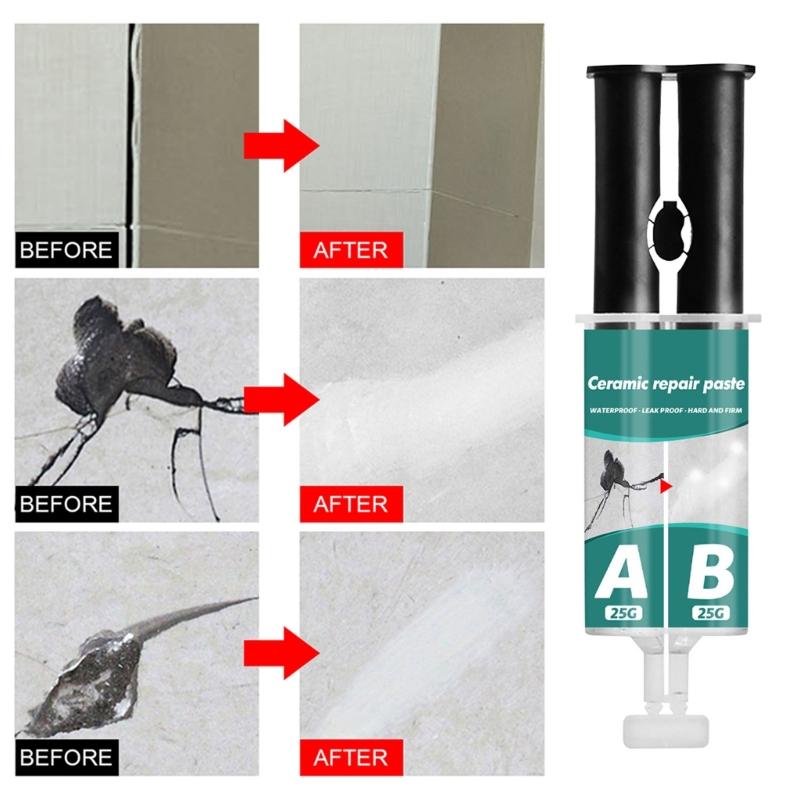 Tile Repair Agent Set Porcelain and Ceramic Tile Repair Filler Fast Fix Chips and Holes in Floor and Wall Tiles 50g