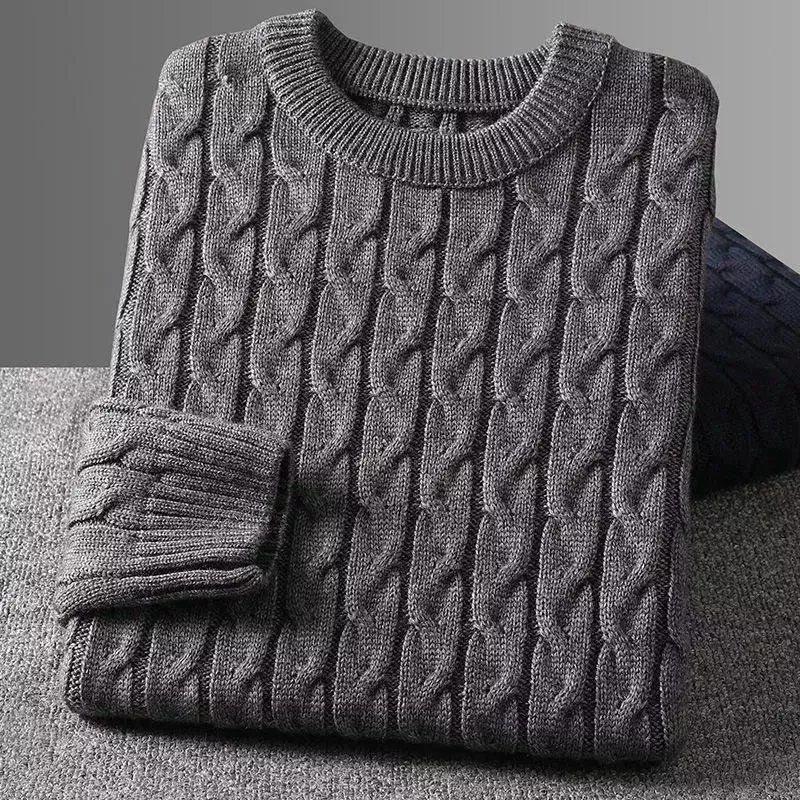 Очень толстый зимний шерстяной мужской свитер - Толстая вязка, круглый вырез