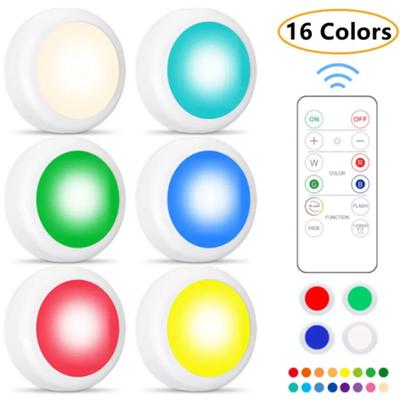 Светодиодные светильники для шкафа RGB цвета, диммируемые, 16 цветов, на батарейках, портативное кухонное освещение для столешницы, пульт дистанционного управления, ночник